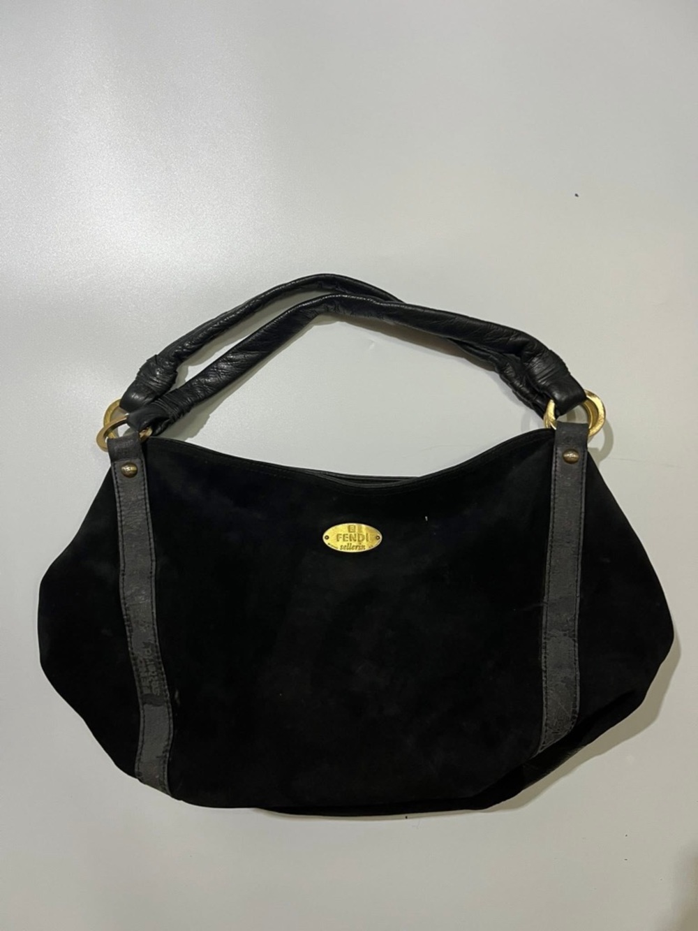 Fendi Selleria Celeria Black Leather Suede Hobo Shoulder Bag Italy VTG